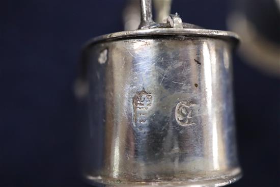 A Dutch miniature white metal kettle and a collection of other miniature novelties,